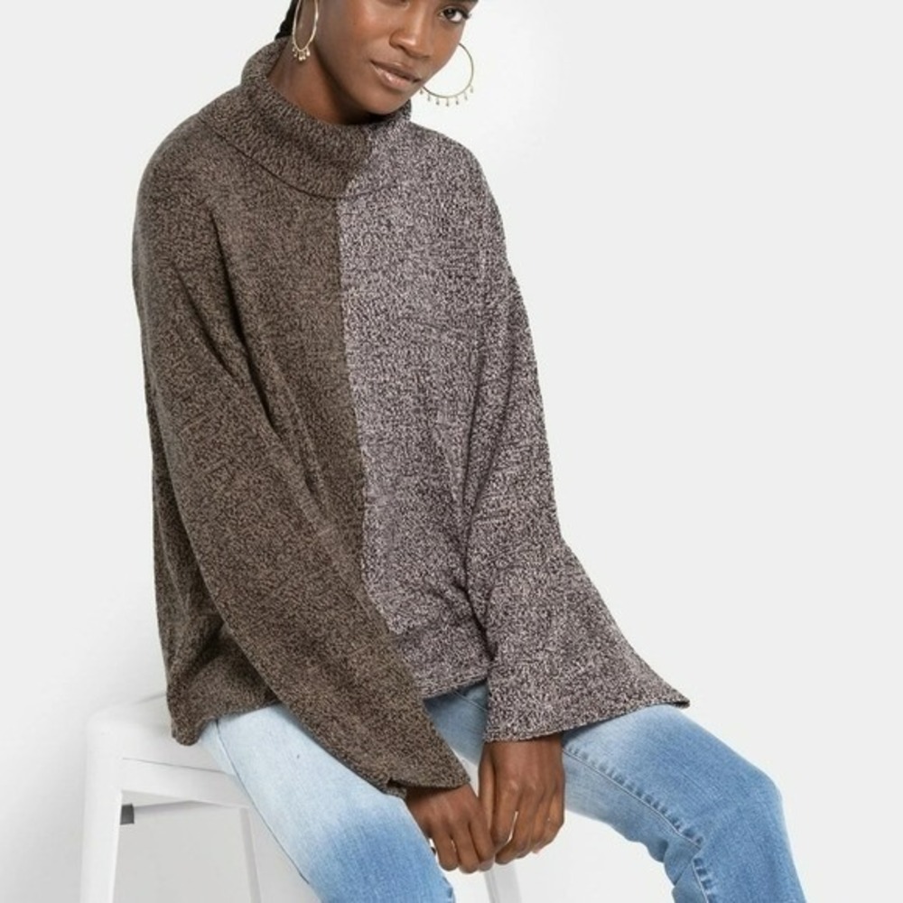 Peace Love World Two Tone Walnut Slouchy Cowl Neck Pullover Sweater SZ 3X Boho
